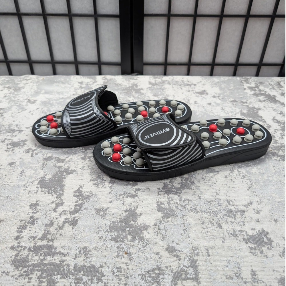 BYRIVER Mens Womens Acupressure‎ Massage Sandals XL Black Red Gray Reflexology